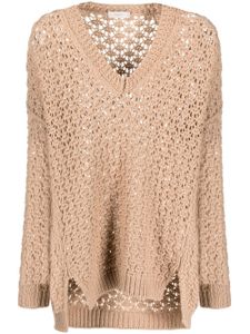 Agnona pull en tricot à col v - Marron