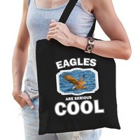 Katoenen tasje eagles are serious cool zwart - arenden/ zeearend cadeau tas   - - thumbnail