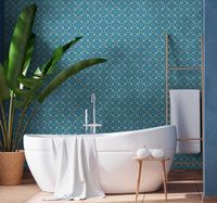 Blauw patroon badkamer behang