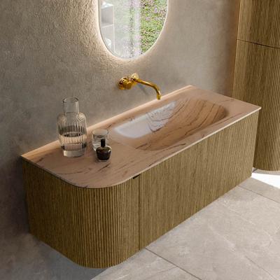 Badmeubel Mondiaz Kurve-Dlux | 115 cm | Meubelkleur Dusk | Wastafelkleur Arena | Solid surface | Wasbak rechter zijde spoelbak | Zonder kraangat(en)