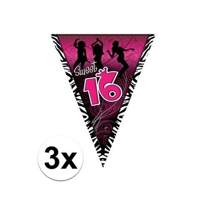 3x Sweet 16 slinger zwart/roze 5 meter