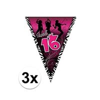 3x Sweet 16 slinger zwart/roze 5 meter
