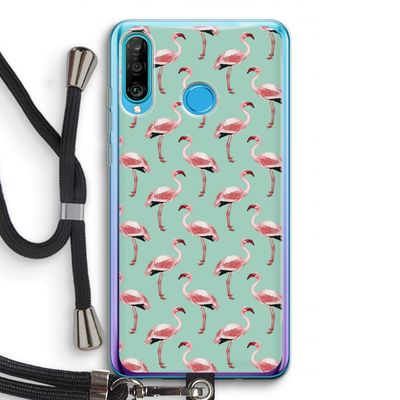 Flamingoprint groen: Huawei P30 Lite Transparant Hoesje met koord