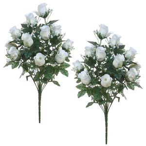 Kunstbloemen boeket rozen/gipskruid - 2x stuks - wit - H56 cm - Bloemstuk - Bladgroen