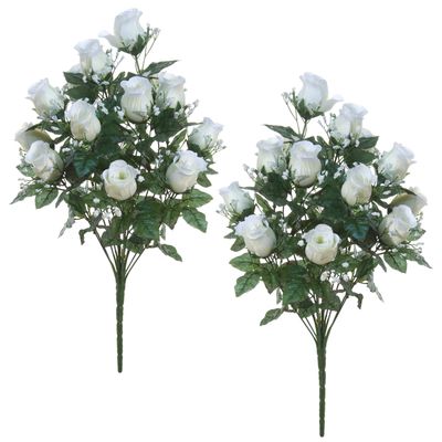 Kunstbloemen boeket rozen/gipskruid - 2x stuks - wit - H56 cm - Bloemstuk - Bladgroen