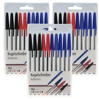 30x Balpennen zwart/blauw/rood