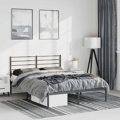 Bedframe met hoofdbord metaal zwart 150x200 cm