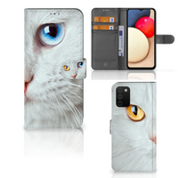 Samsung Galaxy A03s Telefoonhoesje met Pasjes Witte Kat