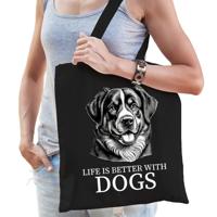 Cadeau tas voor hondenliefhebbers - zwart - Berner Sennen hond - katoen - 42 x 38 cm