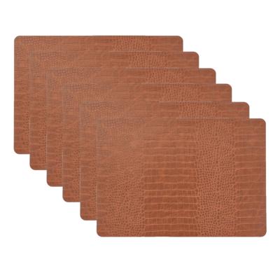 Unique Living placemats Croco lederlook - 6x - 43 x 30 cm - bruin - pvc - tafel onderleggers