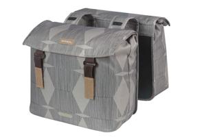 Basil elegance dubbele fietstas, chateau taupe, gerecycled pet, universal bridge, 40-49l