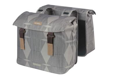 Basil elegance dubbele fietstas, chateau taupe, gerecycled pet, universal bridge, 40-49l