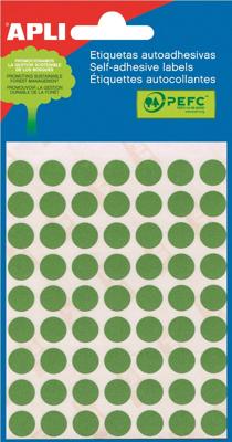 Apli ronde etiketten in etui diameter 10 mm, groen, 315 stuks, 63 per blad (2054)