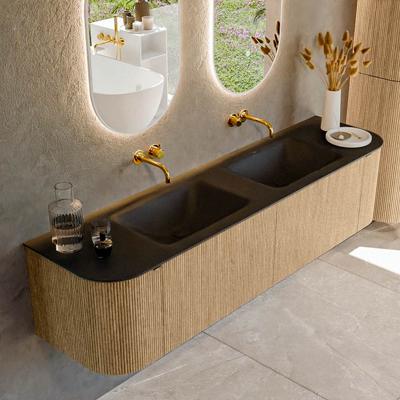 Badmeubel Mondiaz Kurve | 180 cm | Meubelkleur Oak | Wastafelkleur Urban | Dubbele spoelbak | Zonder kraangaten