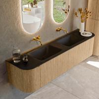 Badmeubel Mondiaz Kurve | 180 cm | Meubelkleur Oak | Wastafelkleur Urban | Dubbele spoelbak | Zonder kraangaten Badmeubel Mondiaz Kurve | 180 cm | Meubelkleur Oak | Wastafelkleur Urban | Dubbele spoelbak | Zonder kraangaten