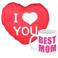 Best Mom mok/beker 300 ml incl. sierkussentje hart vorm 12 cm