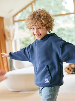 Sweater met capuchon van fleece voor jongens leiblauw