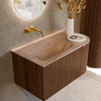 Badmeubel Mondiaz Kurve-Dlux | 85 cm | Meubelkleur Walnut | Wastafelkleur Saba | Solid surface | Wasbak linker zijde spoelbak | Zonder kraangat(en) Badmeubel Mondiaz Kurve-Dlux | 85 cm | Meubelkleur Walnut | Wastafelkleur Saba | Solid surface | Wasbak linker zijde spoelbak | Zonder kraangat(en)