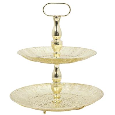Etagere 2 laags - goud - metaal - D39 x H43 cm - Hightea - Taartjes - Decoratief - Serveerschaal