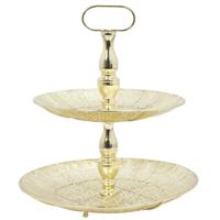 Etagere 2 laags - goud - metaal - D39 x H43 cm - Hightea - Taartjes - Decoratief - Serveerschaal