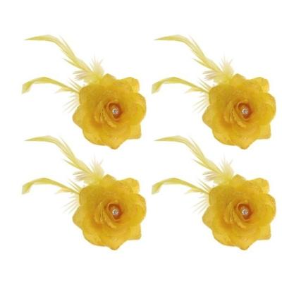 Haarbloem - Set van 4x stuks - geel - met speld/ elastiek - 8 cm - haardecoratie - dames - carnaval