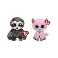Ty - Knuffel - Beanie Boo's - Dangler Sloth & Fiona Pink Cat - thumbnail