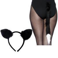 Dieren verkleed accessoires set voor een kat / poes - oren diadeem en staart - voor volwassenen