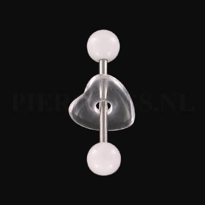Tongpiercing acryl met hart wit