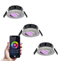 Set van 3 Napels smart inbouwspots - IP65 Waterdicht - 8 Watt 600 Lumen - Kantelbaar - Wifi + Bluetooth - RGBWW - Google Home, Amazon Alexa en Siri - RVS - Voor binnen en buiten