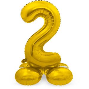 Goudkleurig Folieballon Cijfer 2 op Standaard (72 cm)