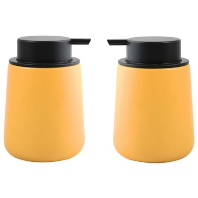 Zeeppompje/zeepdispenser Malmo - 2x - Keramiek - saffraan geel/zwart - 8,5 x 12 cm - 300 ml