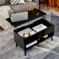 Salontafel met Verhoogd Blad Moderne Woonkamertafel Koffietafel in Hoogte Verstelbaar 80 x 40 x 44,5 cm Zwart/Wit/Grijs
