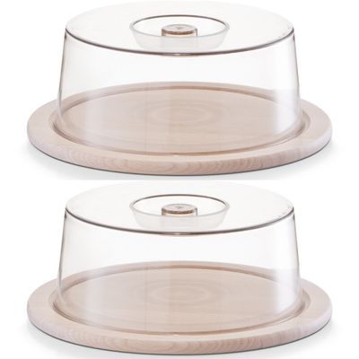 2x Kaas snijplanken/serveerplank/opbergdoos rond met deksel 23 cm