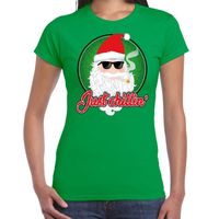 Fout kerst shirt just chillin stoere santa groen voor dames - thumbnail