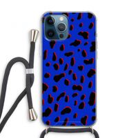Blue Leopard: iPhone 12 Pro Transparant Hoesje met koord Blue Leopard: iPhone 12 Pro Transparant Hoesje met koord