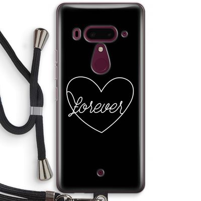 Forever heart black: HTC U12+ Transparant Hoesje met koord