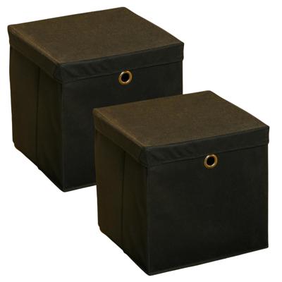 HI Opbergmand - 2x - zwart - 30 x 30 cm - kunststof - met deksel