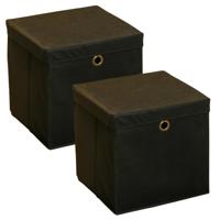 HI Opbergmand - 2x - zwart - 30 x 30 cm - kunststof - met deksel