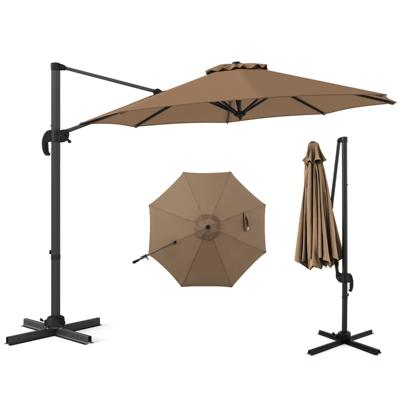Ronde Terrasparasol 294 x 247 cm Zweefparasol met 360° Rotatie Kruisvormige Voet 5 Verstelbare Hellingen 8 Baleinen Aluminium Paal