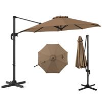 Ronde Terrasparasol 294 x 247 cm Zweefparasol met 360° Rotatie Kruisvormige Voet 5 Verstelbare Hellingen 8 Baleinen Aluminium Paal