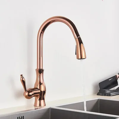Gouden Keukenkraan met Uittrekbare Spuiter - Messing | Warm & Koud Water