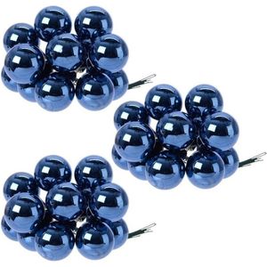 30x Donkerblauwe mini kerststukjes insteek kerstballetjes 2 cm van glas   -