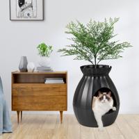 Slimme Kattenbak met Elektronische Geurbestrijding Nepplant Kiezelstenen Deurgordijn Schep Kattenbak voor Grote Katten Zwart