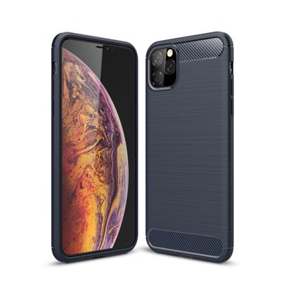 Geborsteld textuur koolstofvezel TPU Case voor iPhone 11 Pro Max (marineblauw)