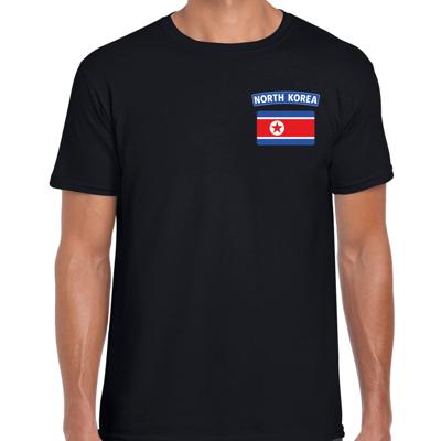 Noord Korea thema t-shirt - met vlag op borst - zwart - voor heren - landen shirt - supporters