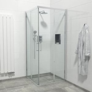 Saniclass Boutry Quick Fit Douchecabine - vierkant - 90x90x195cm - hoekinstap - 2 Schuifdeur - anti kalk - chroom SAQ1142-90