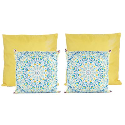 Bank/tuin kussens set - binnen/buiten - 4x stuks - blauw/print - In een 2 kleuren mix