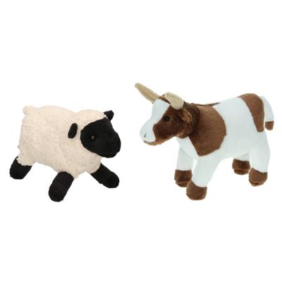 Pluche knuffel boerderijdieren set - Koe en Schaap - van 22 cm - Zachte kinder knuffels - cadeau