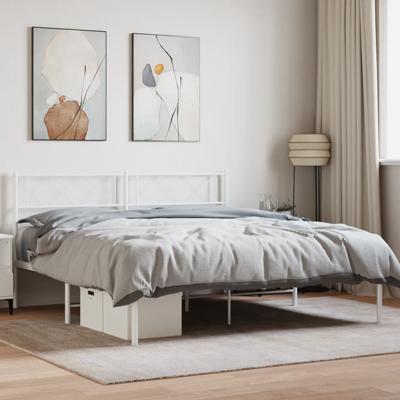 Bedframe met hoofdbord metaal wit 140x190 cm