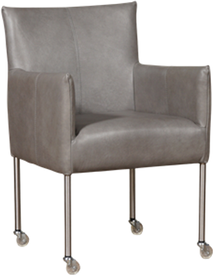 Grijze leren moderne kuipstoel Desire - poot rond rvs met wiel - Granada leer Steel (grijs leer)